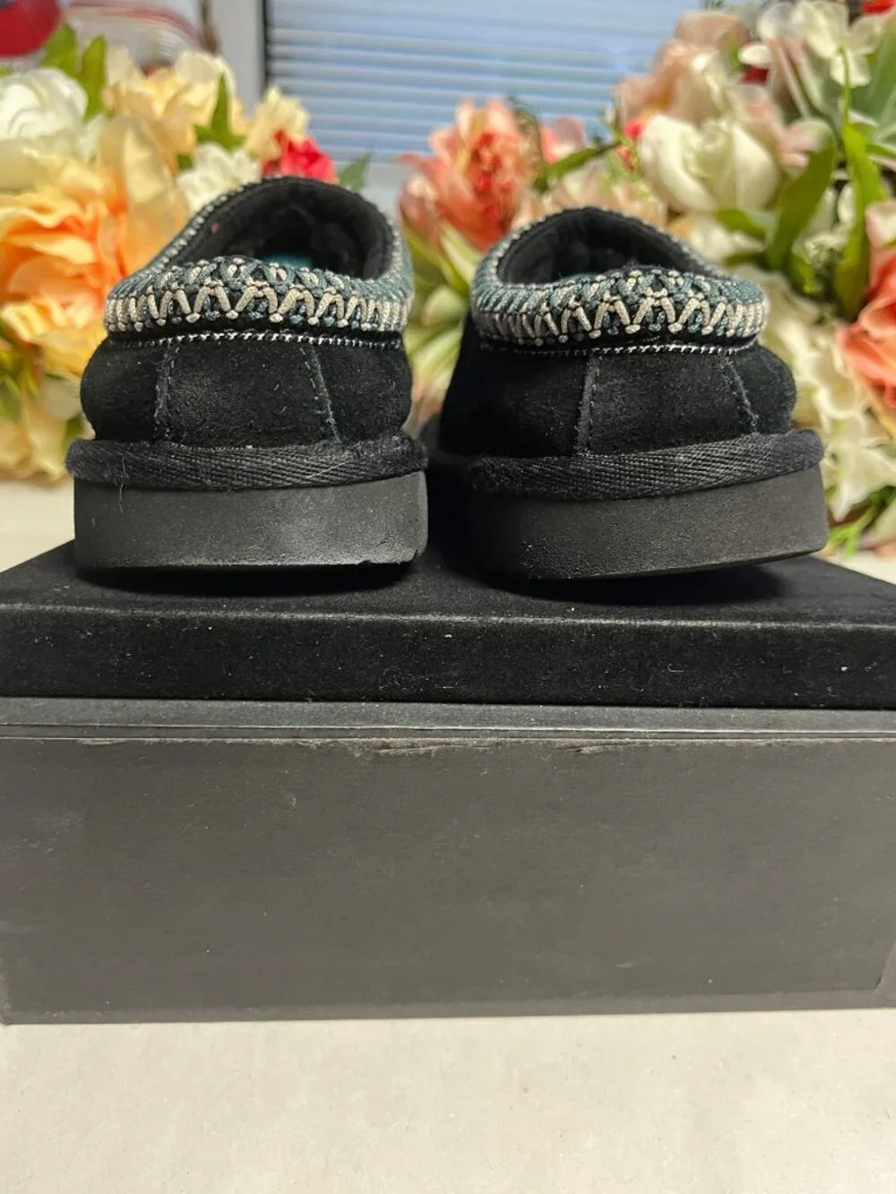UGG Tasman Slippers Black Suede Shearling Lined Kids Size 2